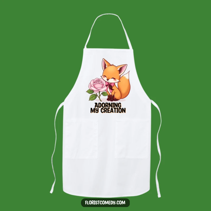 Funny Fox Florist Apron: Playful Fox Tying Ribbon on Rose, Whimsical Funny Gift for Cooks