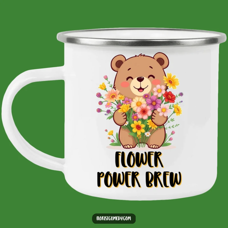 Funny Bear Wildflower Bouquet Camping Mug: Adventure among Blooms