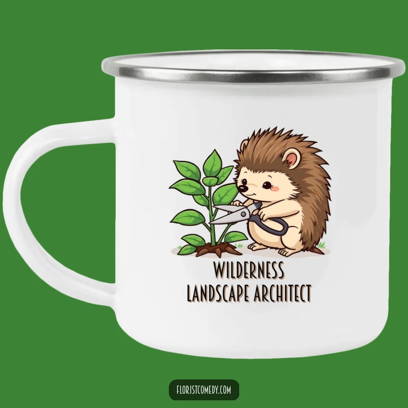 Funny Hedgehog Gardener Camping Mug: Determined Hedgehog Trimming Plant, Rugged Funny Gift