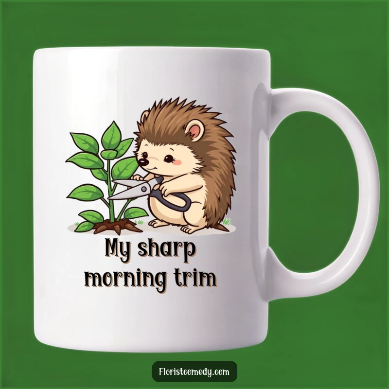 Funny Hedgehog Gardener Mug: Determined Hedgehog Trimming Plant, Perfect Funny Gift for Gardeners