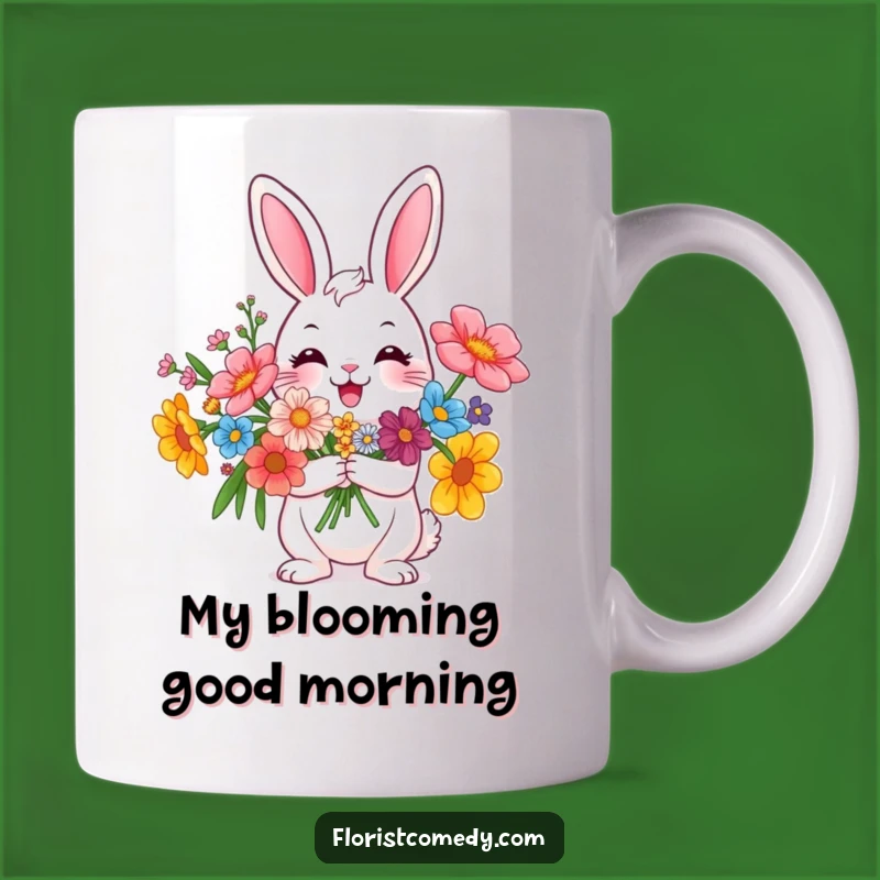 Funny Rabbit Flower Bouquet Mug - Cheerful Gift for Flower Lovers