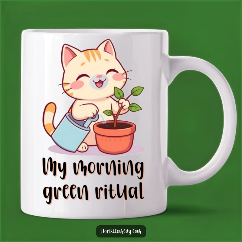 Funny Cat Gardener Mug: Cheerful Kitty Watering Plant, Perfect Funny Gift for Plant Lovers