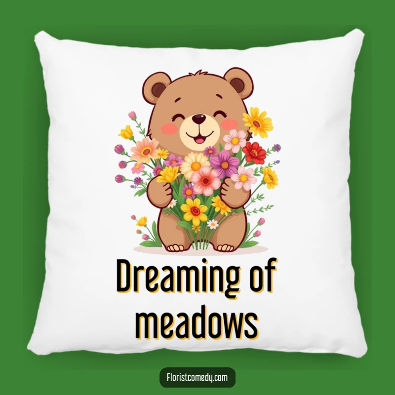 Funny Bear Wildflower Bouquet Pillow: Cozy Comfort with Floral Charm