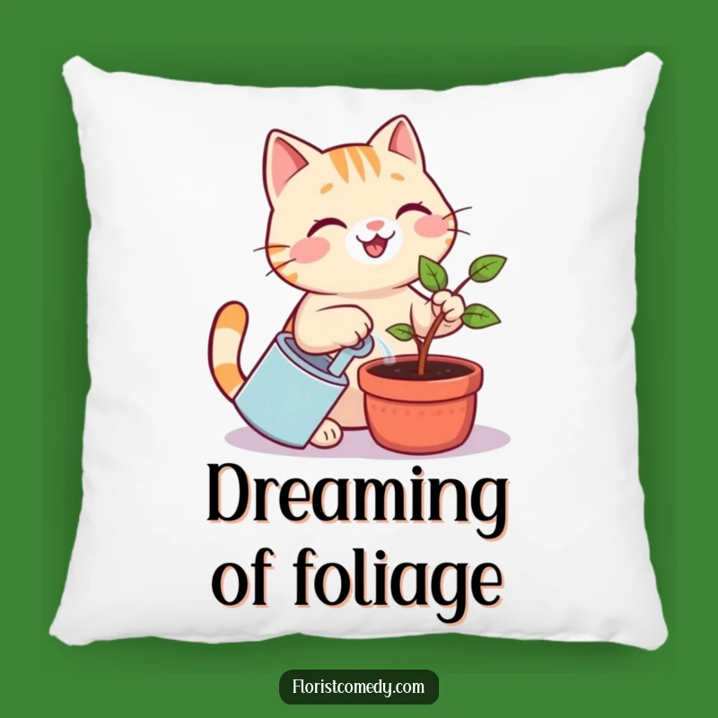 Funny Cat Gardener Pillow: Cheerful Kitty Watering Plant Cushion, Comfy Funny Gift for Plant Lovers