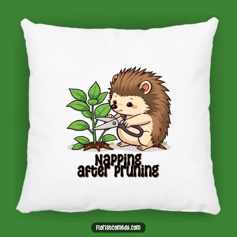 Funny Hedgehog Gardener Pillow: Determined Hedgehog Trimming Plant, Soft Funny Gift for Comfort