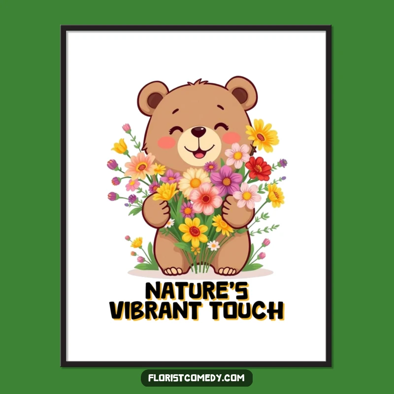 Funny Bear Wildflower Bouquet Digital Art: Instant Floral Joy for Your Walls