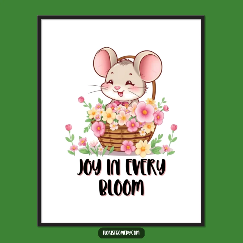 Funny Mouse Flower Basket Digital Art: Instant Joy for Your Walls