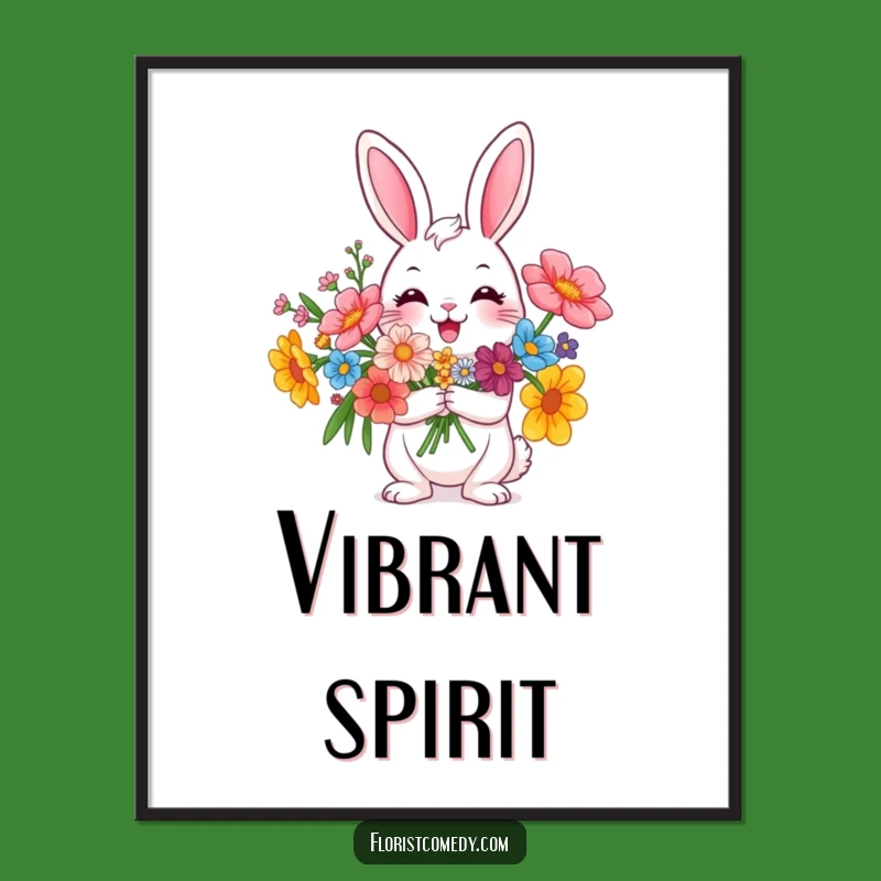 Funny Rabbit Flower Digital Art - Instant Cheer & Vibrant Decor