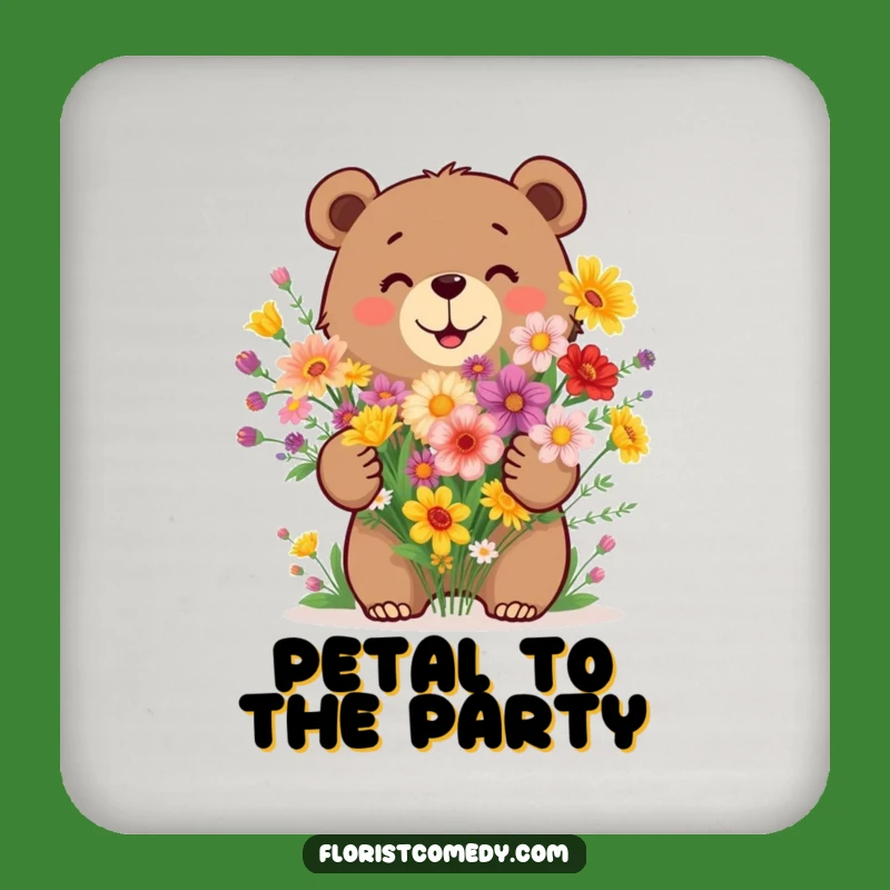 Funny Bear Wildflower Bouquet Coaster: Protect Surfaces with Floral Charm
