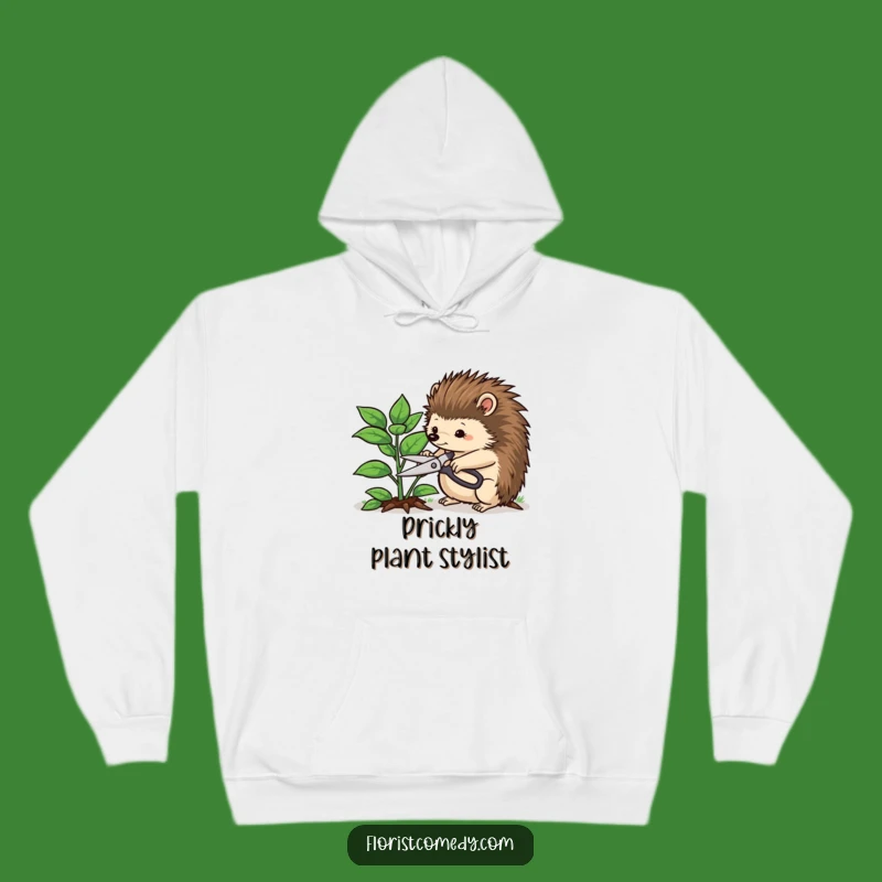 Funny Hedgehog Gardener Hoodie: Determined Hedgehog Trimming Plant, Cozy Funny Gift for Plant Lovers