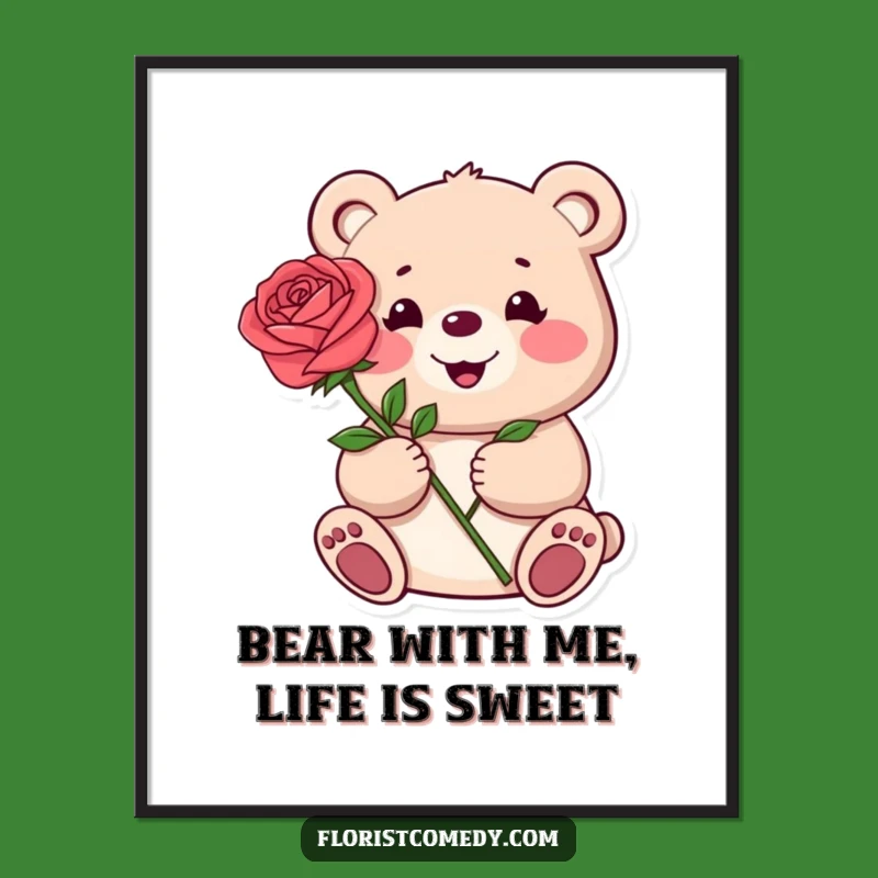 Funny Free Printable Wall Art: Bear with a Rose