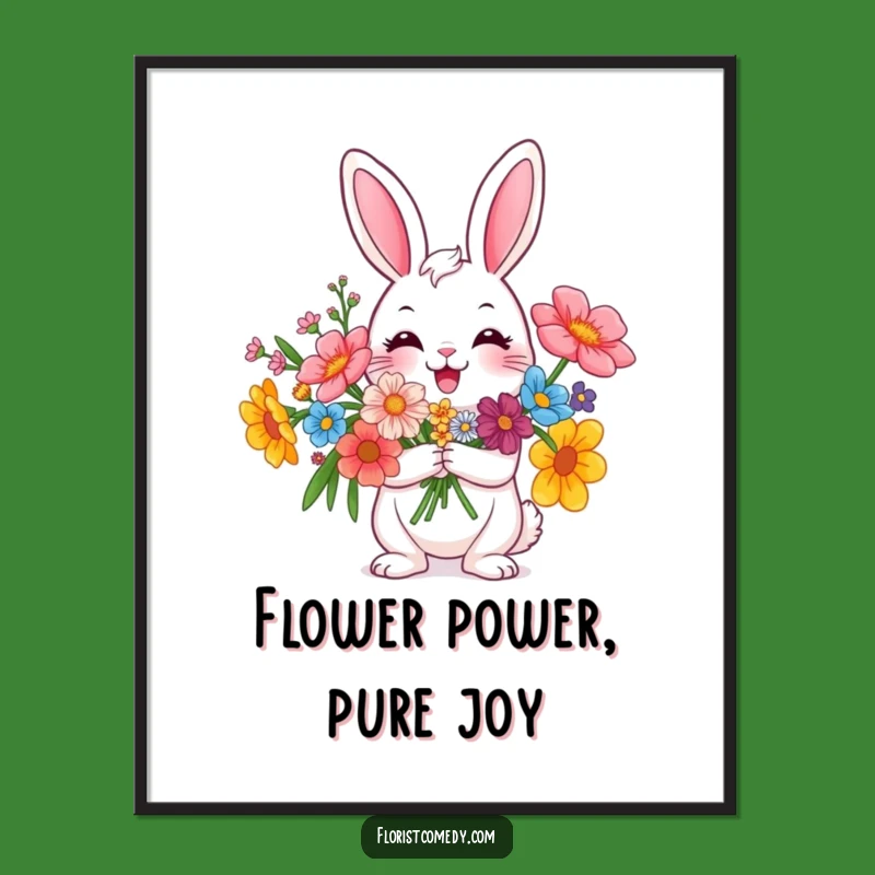 Free Printable Wall Art: Happy Rabbit Flowers - Funny Downloadable Decor Gift