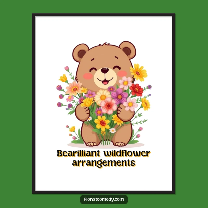 Free Printable Bear Wildflower Wall Art - Cheerful Downloadable Decor for Any Room