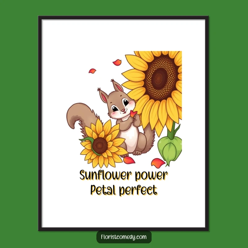 Free Printable Wall Art: Squirrel Steals Sunflower Petals, Quirky & Funny Decor