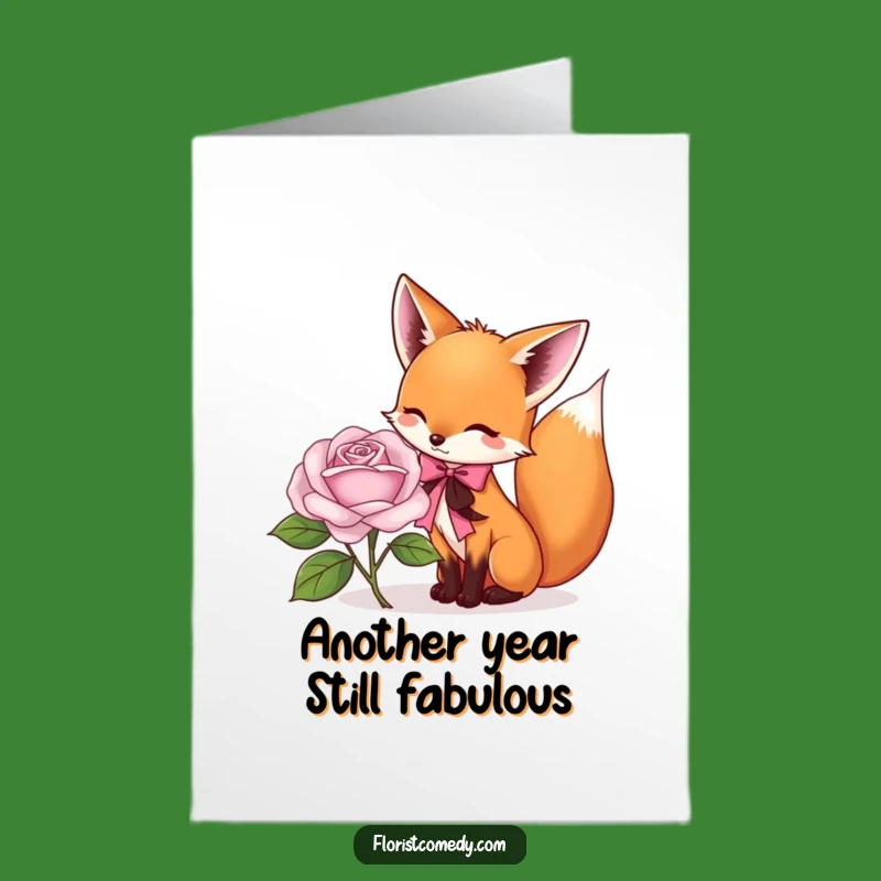 Free Printable Happy Birthday Card: Fox Adorns Rose, Elegant & Funny Design