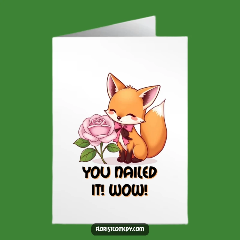 Free Printable Congrats Card: Fox Ties Ribbon, Blooming Success & Funny Humor