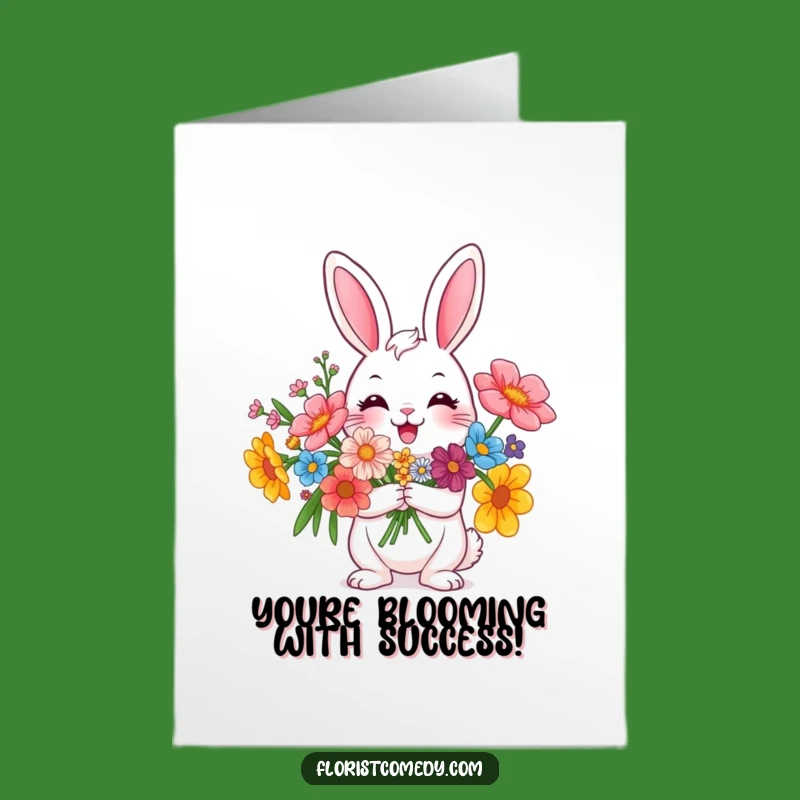 Free Printable Congrats Card: Happy Rabbit Flowers - Funny Downloadable Gift