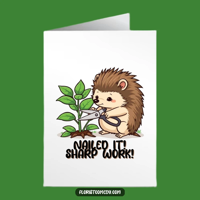 Free Printable Congrats Card: Hedgehog Trims Plant, Success Gardening & Humor