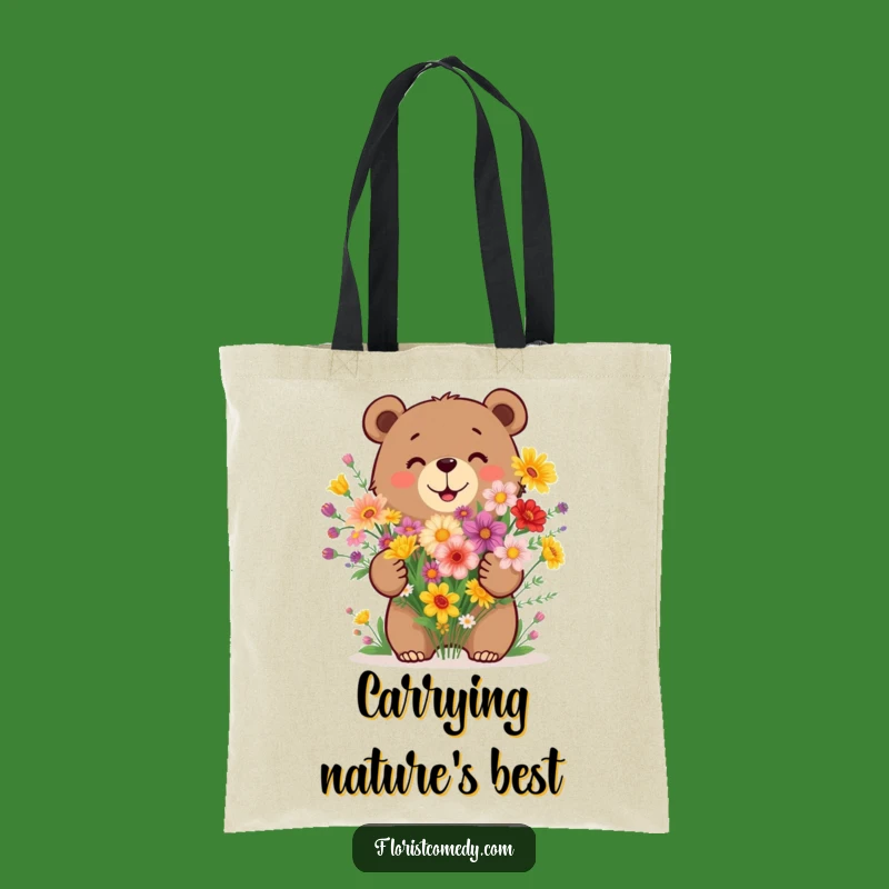 Funny Bear Wildflower Bouquet Tote Bag: Carry Nature's Beauty