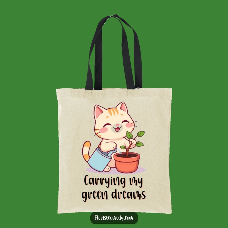 Funny Cat Gardener Tote Bag: Cheerful Kitty Watering Plant Accessory, Stylish Funny Gift for Plant Lovers