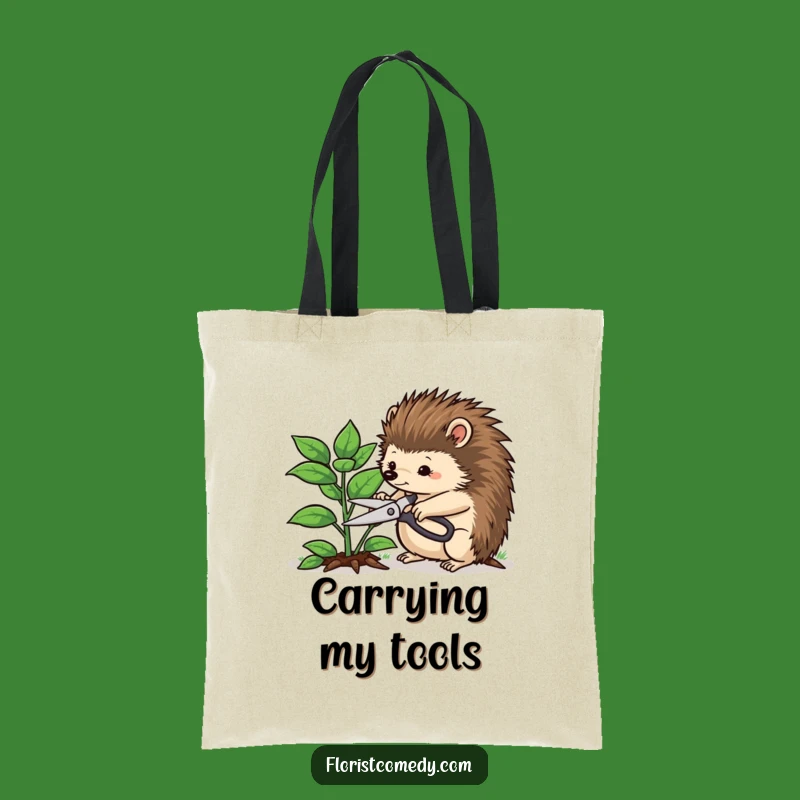Funny Hedgehog Gardener Tote Bag: Determined Hedgehog Trimming Plant, Practical Funny Gift for Shoppers
